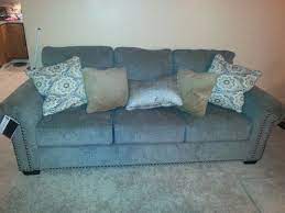 Levin Furniture Emelen Alloy Ashley 4560038 Grey With Titanium Color Studs Bench Craft Sofa Pillows Included Living Room Orange Levin Furniture Sofa Pillows