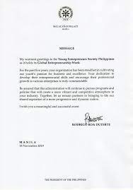 The letter template is in standard business letter format, as follows: Gen Young Entrepreneurs Society Philippines