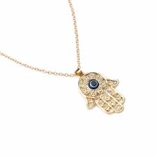 Wholesale 24k Gold Chain Hamsa Bead Necklace Jewelry Stock 24k Gold Chain 24k Gold Necklace Evil Eye Necklace