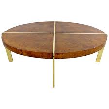 Mid Century Modern Milo Baughman Burl Wood Oval Coffee Table With Brass 1960s Coffee Table Oval Coffee Tables Oval Wood Coffee Table
