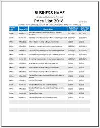 Price List For Cleaning Services Business Word Excel