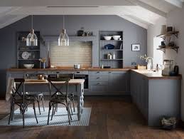 Check spelling or type a new query. A Dark Grey Vintage Kitchen With Wooden Countertops And A Matching Dining Table Which D Grey Shaker Kitchen Grey Kitchen Designs Shaker Style Kitchen Cabinets