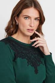 M&Co Teal Green Lace Detail Crew Neck Jumper