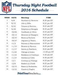 Nfl Thursday Night Football Schedule 2016 Printable Thursday Night Football Nfl Thursday Night Football Nfl