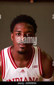 Indiana University basketball player Xavier Johnson (0) poses for a  portrait during the team's media day at Simon Skjodt Assembly Hall in  Bloomington. (Photo by Jeremy Hogan