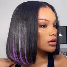 I cant find any pictures online. Beautyforever Purple Peekaboo Highlights Bob Wigs Short Straight Hair Pu Skin Base Wig Virgin Human Hair 150 Density