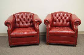 Pair Of Red Leather English Chesterfield Style Button Tufted Club Lounge Chairs Tufted Club Chairs Chair Leather Upholstery