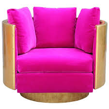 Ultra Glam Modern Gold Leaf And Hot Pink Velvet Swivel Lounge Chair For Sale At 1stdibs Hot Pink Furniture Velvet Sofa Living Room Pink Furniture