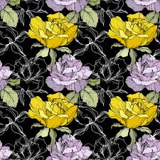 Floweral vector flower on the white background purple flowers white background purple flower on white purple flower watercolor spring set blur beautiful nature purple flower vector. Yellow And Purple Roses Engraved Ink Art Seamless Background Pattern Fabric Wallpaper Print Texture On Black Background Free Stock Vector Graphic Image