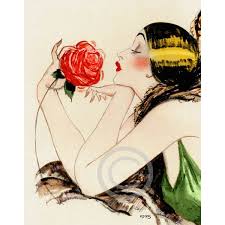 Art Deco Spanish Flapper Girl Print Holding A Rose Jazz Age Vamp 21 Liked On Polyvore Featuring Home Beautiful Art Print Gorgeous Art Rose Wall Art