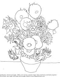 Coloring pages of van gogh's bedroom, cypresses, cottages, flowering garden, haystacks, mulberry tree, starry night, and sunflowers by artist marin mercer. Happy Family Art Original And Fun Coloring Pages Van Gogh Coloring Sunflower Coloring Pages Famous Art Coloring