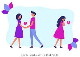 Treason A Man In A Relationship With Another Woman Love Triangle The Girl Is Crying Flat Vector People Affair Affection Malevich Relationship Affection