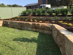 Sandstone Blocks For Retaining Walls Park Slopes Front Fences Landscaping Retaining Walls Garden Design Retaining Wall