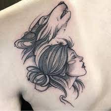 Wolf And Girl Head Tattoo Designs Ideas And Meanings Wolf Girl Tattoos Tattoos Animal Tattoo