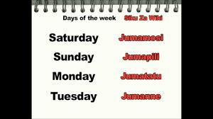 Swahili Days Of The Week Youtube