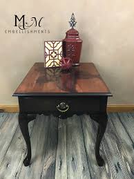 Hand Stained Red Lily End Table I Used General Finishes Wood Dye In Merlot For The Lily And A Black Stained Table Black Painted Furniture Staining Furniture