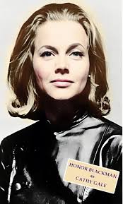 Beautiful Cathy Gale in green! Here are photos of Cathy in green including  two very rare colored photos of her wearing an olive green leather  jumpsuit. (Photo of Cathy holding a gun