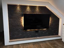 Individuelle wanddekoration für zuhause einfach selbst gestalten. Klinkerriemchen Urban Graphit Steinwand Wohnzimmer Klinkerriemchen Klinker