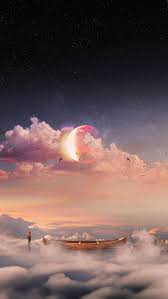Surrealism Boat Clouds Lonely Man Starry Sky Wallpaper Night Sky Photography Cool Backgrounds Cute Wallpaper Backgrounds