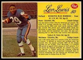 Leo Lewis 1963 Post Cfl 80 Canadian Football League Cfl Winnipeg Blue Bombers