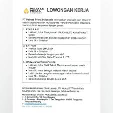 Untuk mendapatkan berbagai manfaat dari tanaman ini, anda dapat langsung mengkonsumsinya atau anda. Lowongan Pt Palmas Prima Magelang Mei 2019 Inilokerman Teman Info Loker