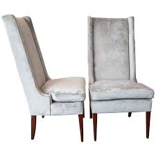 High Backed Wing Chairs In Grey Velvet Velvet Wing Chair High Back Dining Chairs Wing Chair