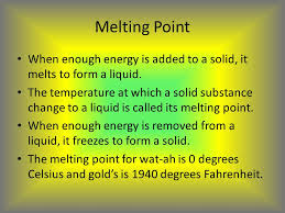 The melting point (or, rarely, liquefaction point) of metals is the temperature at which a substance changes state from solid to liquid at atmospheric pressure. Properties Of Compounds By Anirudh And Mihir Ppt Video Online Download