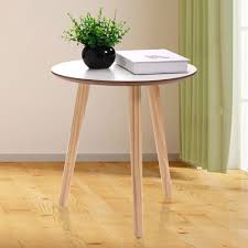 Three Legs Modern Round Coffee End Table Pine Wood Tea Table White
