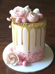Black And Gold Drip Cake With Flowers Pink And Gold Drip Cake With Sugar Roses Golden Birthday Cakes 60th Birthday Cakes Drip Cakes