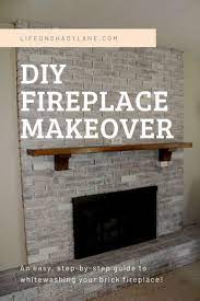 This straightforward fireplace remodel saw stained neutral wood replace a tired brickwork surround. How To Whitewash A Brick Fireplace Diy Fireplace Makeover Fireplace Makeover Brick Fireplace
