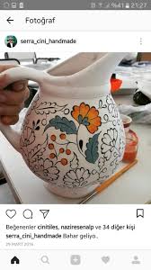 Turuncu Cicekli Surahi Comlek Vazolar Desenler
