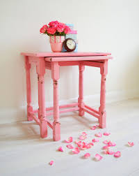 Pink Nest Set 2 End Side Tables Hand Painted 2 Shades Of Pink Antique Solid Oak Nest Tables Shabb Gold Painted Furniture End Tables Metallic Painted Furniture