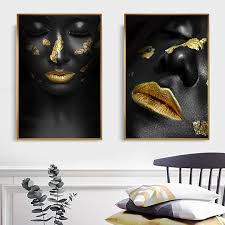 Black And Gold Wall Art Canvas Canvas Painting Black Lady Golden Wall Art Home Cuadros Decoracion Gold Wall Art Wall Art Canvas Prints Peacock Wall Art