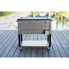 These patio coolers have rolling coolers also have stainless steel drain caps to make the eventual emptying of melted ice. Permasteel 80 Qt Permasteel Wood Grain Rolling Cooler Reviews Wayfair