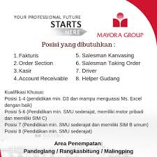 Jika berminat dan sesuai dengan kualifikasi lowongan yang dibutuhkan pt torabika eka semesta (mayora group) , silahkan kirim cv terbaru dan berkas lamaran anda ke Pt Mayora Indah Tbk Serangid