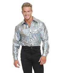 Charades Men S Glitter Disco Shirt Silver Large