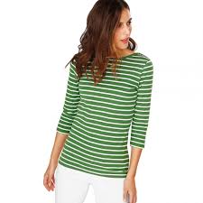 Top rayé en jersey flammé de coton bio. Tee Shirt Raye Col Bateau Manches 3 4 Femme Vert 3 Suisses