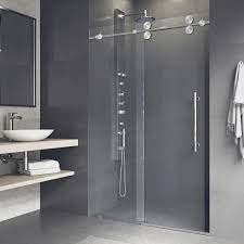 This vigo clear shower enclosure adds a touch of elegance and luxury to any bathroom. Vigo 72 W X 74 H Frameless Sliding Shower Door With Clear Glass At Menards