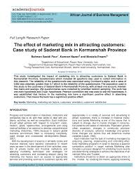 Pdf The Effect Of Marketing Mix In Attracting Customers Case Study Of Saderat Bank In Kermanshah Province