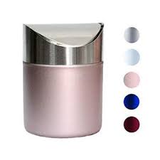 Kingchilla Mini Trash Can With Lid Brushed Stainless Steel Small Tiny Mini Trash Bin Can Mini Countertop Trash Cans For Desk Car Office