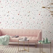 Papier peint prism rose or. Papier Peint Intisse En Rouleau Blanc Terrazzo Granite Papermint 10m Decoclico