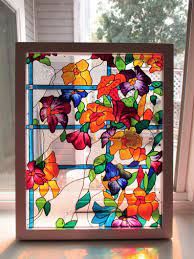 Flowers Art Glass Painting Stained Glass Sun Catcher Painted Glass Modern Art Etsy Window Hanging Wall Hanging Abstract Painting Original Glass Painting Patterns Glass Painting Designs Glass Painting