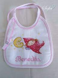 Babetes e fraldas tapa ovo toalhas de banho sapatinhos mantas babygrow doudou artigos decoração para casa: Babete Bordada Ponto Cruz Punto Croce Uncinetto Croce