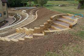 Curving Terraces Garden Stairs Sloped Garden Landscaping Retaining Walls