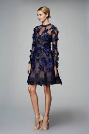 Marchesa Notte Navy Long Sleeve 3d Floral Party Cocktail Dress Poshare Floral Party Dress Cocktail Evening Dresses Long Sleeve Cocktail Dress