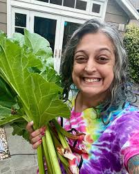 Yard 'barb! I never get tired of seeing what my lil Oakland yard can grow.  I harvested around 2lb from 2 rhubarb plants today (one hearty, one smaller  shaded plant). Its future