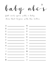 From cute baby shower games—like guessing which baby photos are of which parent—to fun baby shower ideas that'll get everyone laughing—like a baby mad libs game—having a few baby shower games and activities lined up will keep your guests entertained from start to finish. Baby Shower Games Ideas Abc Game Free Printable Paper Trail Design