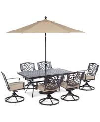 Closeout Park Gate Outdoor Cast Aluminum 7 Pc Dining Set 68 X 38 Dining Table And 6 Swivel Rockers Created Closeout Furniture Furniture Sale Dining Set