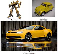 If you like these movie cars, be sure to check out more autobot vehicles from transformers 2 on display. Transformers Autobot Bumblebee Original Form 1967 Vw Bug Movie Form 2014 Chevrolet Camaro Transformers Autobots Transformer Robots