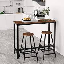 This kitchen table set has been created with rubber wood. Amazon Com Ironck 2 Piece Pub Bar Table Set 47 2 L 15 7 W 39 4 H Industrial High Top Table With Bar Stool Chair Mdf Board And Metal Vintage Brown Kitchen Dining
